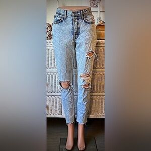 GRLFRND Karolina Jeans Rigid Cotton destructed acid wash Reactive color size 27